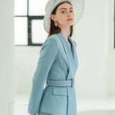 Blue Two Piece Business Ladies Pants Suits Set - FashionByTeresa